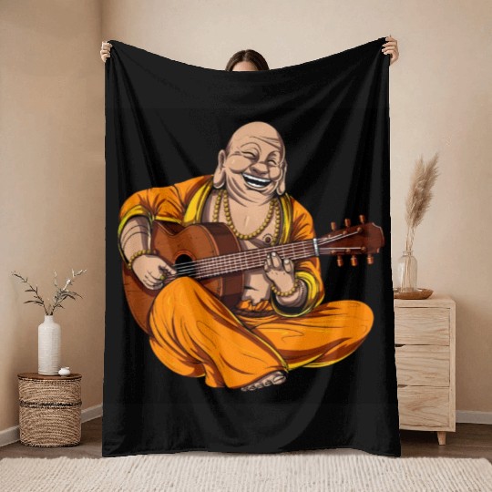 Buddha Playing Guitar Throw Blankets