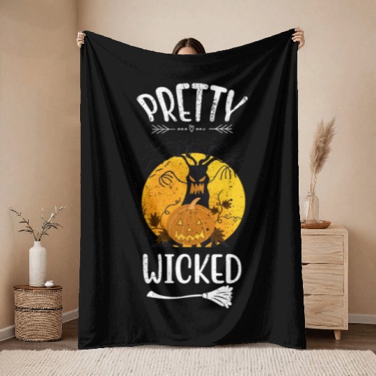 Pretty Wicked Funny Halloween Throw Blankets