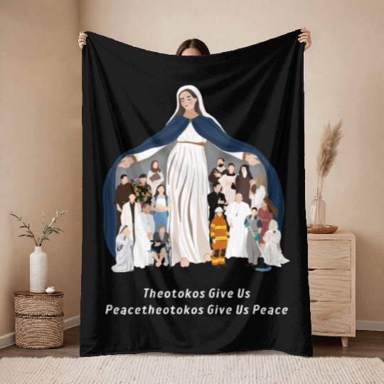 Virgin Mary Rosary Throw Blankets