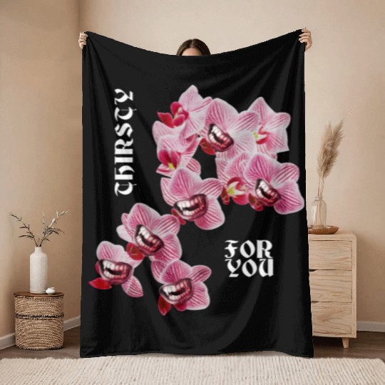 Orchid flower teeth creepy Orchid flower teeth cre Throw Blankets