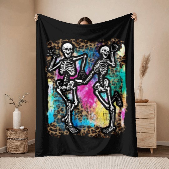 Halloween Skeletons Dancing Tie Dye Throw Blankets