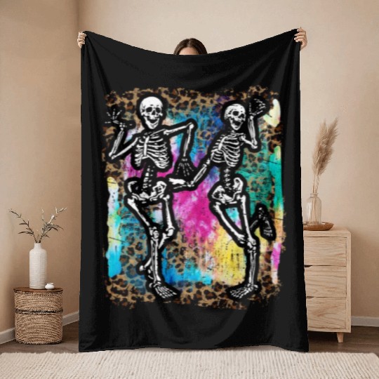 Halloween Skeletons Dancing Tie Dye Throw Blankets