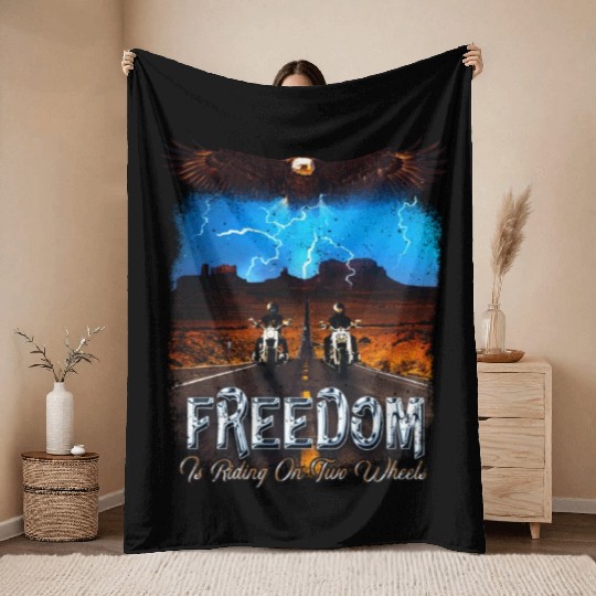 Motorcycle Freedom Vintage Classic Biker Throw Blankets