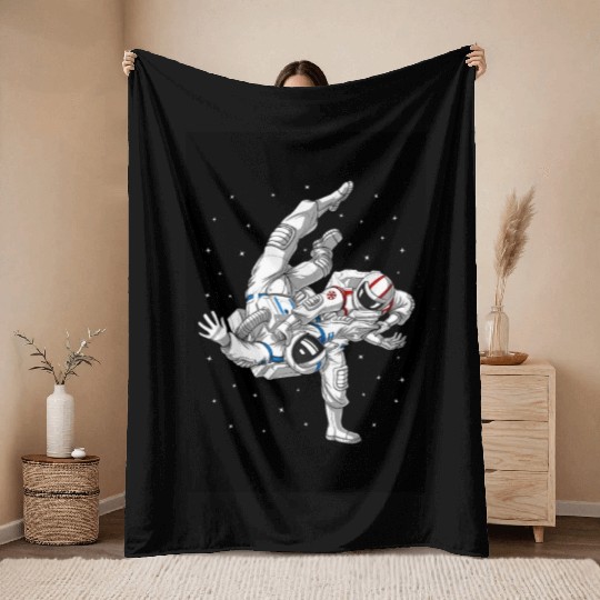 Astronauts Jiu-Jitsu Wrestling Throw Blankets