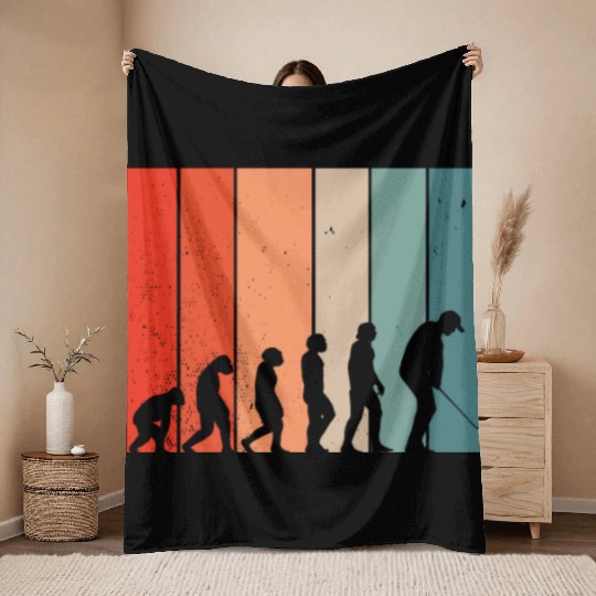Human Evolution Golf Vintage Golf Player Golfing Throw Blankets