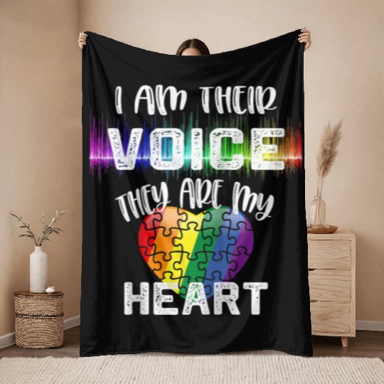 Autism Teacher I Am Their Voice They Are My Heart Throw Blankets