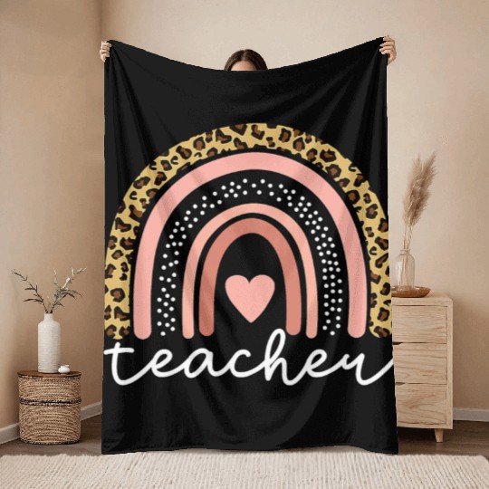 Boho Teacher Rainbow Leopard Teacher Appreciation Throw Blankets