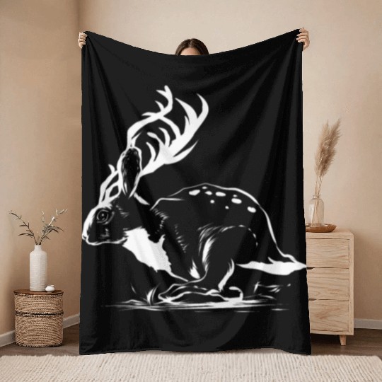 Jackalope Head Gift Throw Blankets