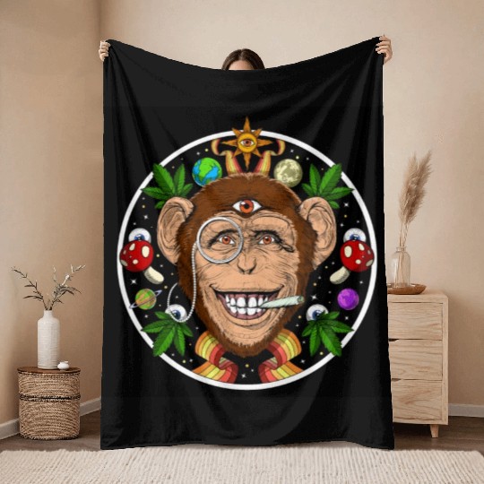 Psychedelic Monkey Stoner Throw Blankets
