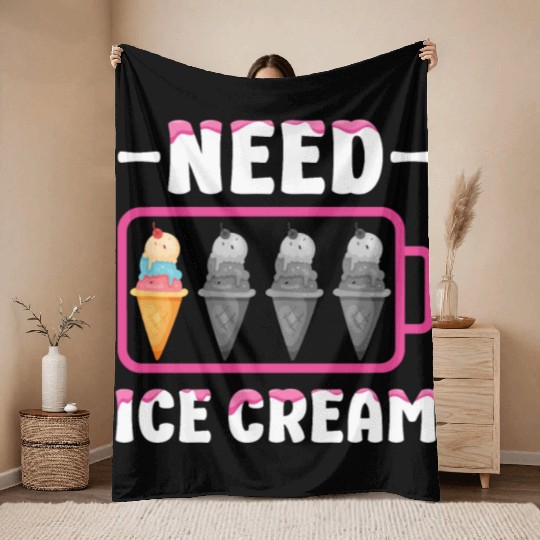 Ice Cream Battery Cone Need Ice Throw Blankets