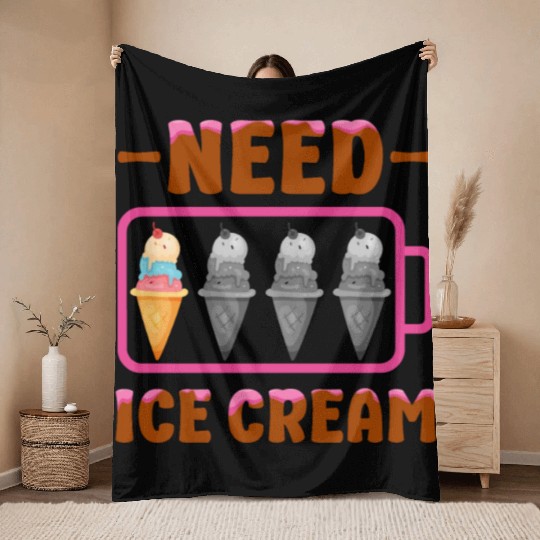 Ice Cream Battery Cone Need Ice Throw Blankets