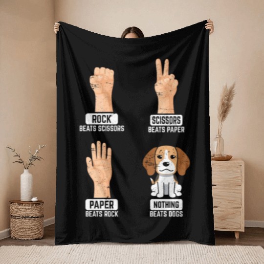 Rock Paper Scissors Dogs Funny Dog Lovers Pet Dog Throw Blankets