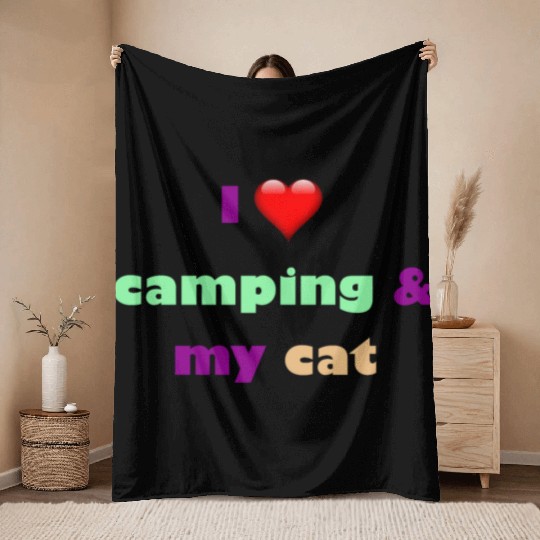 camping and my cat is my best habits Throw Blankets