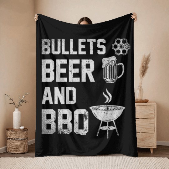Bullets Beer And BBQ Throw Blankets