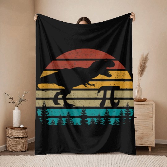 Retro Vintage Pi 3 14 Dinosaur silhouette Funny Pi Throw Blankets