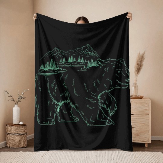 Bear Landscape Mountain Wilderness Mountaineer Throw Blankets