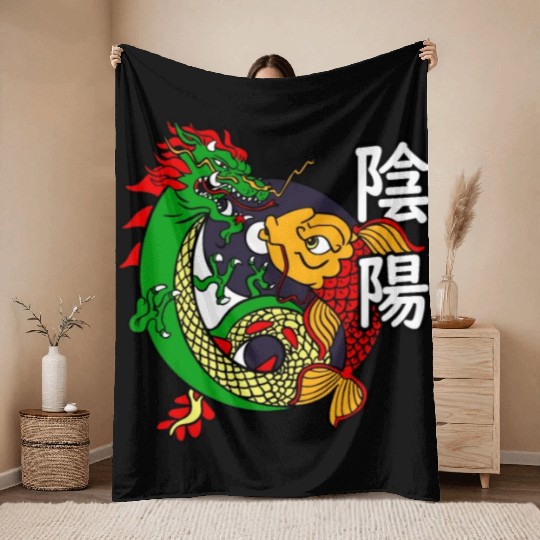 Dragon Koi Fish Good Bad | Japanese Culture Throw Blankets