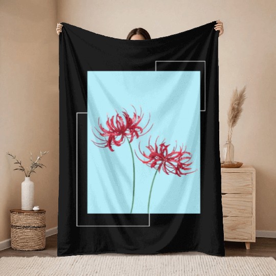 Red Spider Lily Lycoris Recoil Anime Fanart Throw Blankets