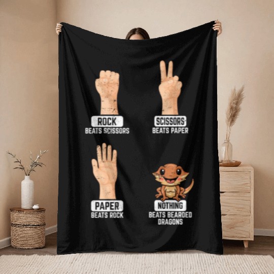 Rock Paper Scissors Nothing Beats Bearded Dragons Throw Blankets