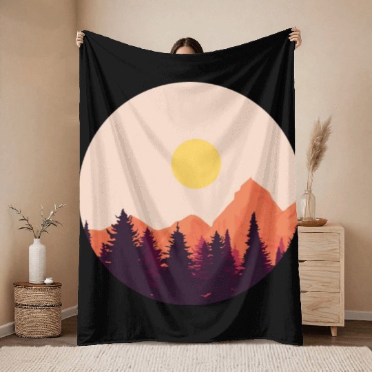 sunset horizon mountains Throw Blankets