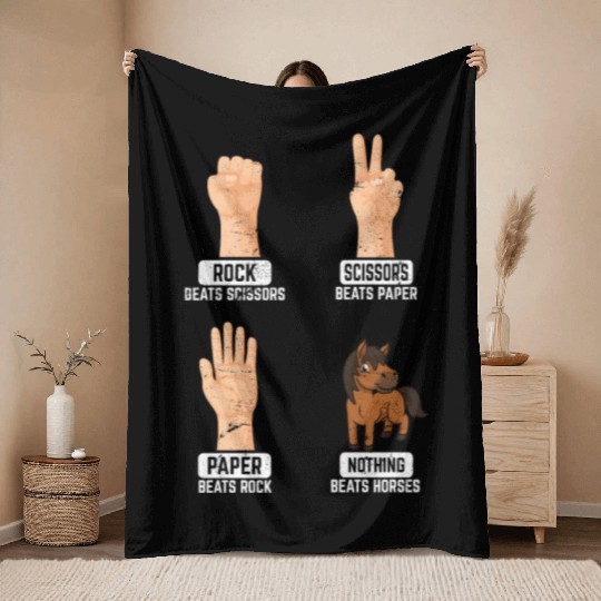 Rock Paper Scissors Nothing Beats Horses Horse Rid Throw Blankets
