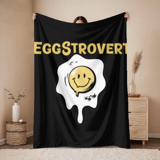 Eggstrovert Happy Extrovert Fried Egg Throw Blankets