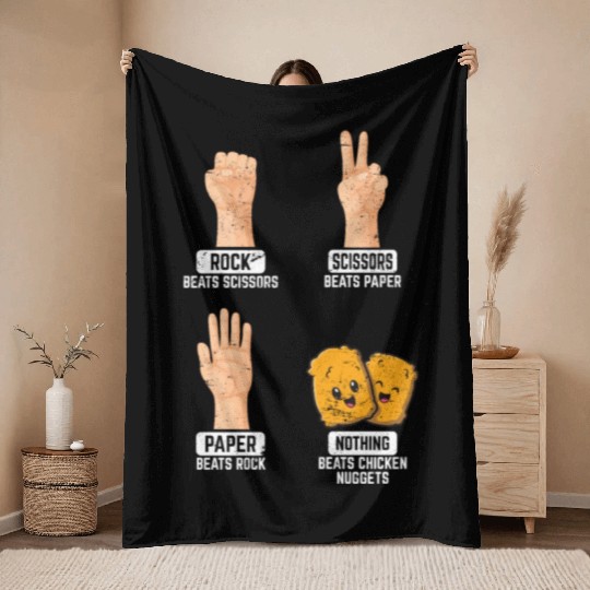 Rock Paper Scissors Nothing Beats Chicken Nuggets Throw Blankets