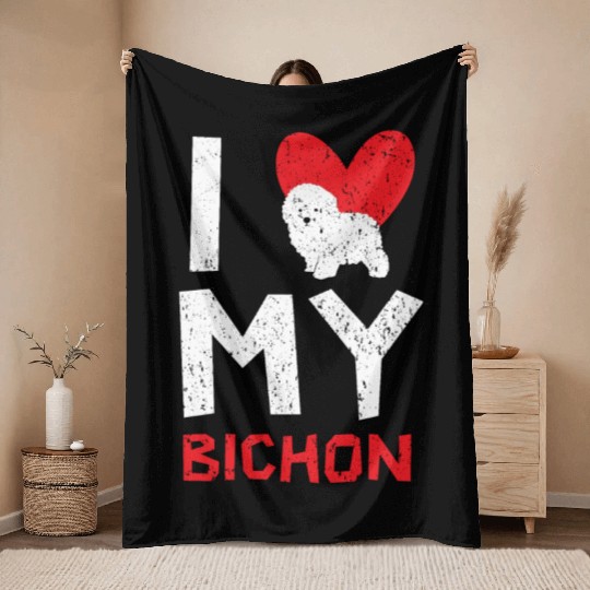 I Love My Bichon Frise Curly Hair Pup Puppy Lover Throw Blankets