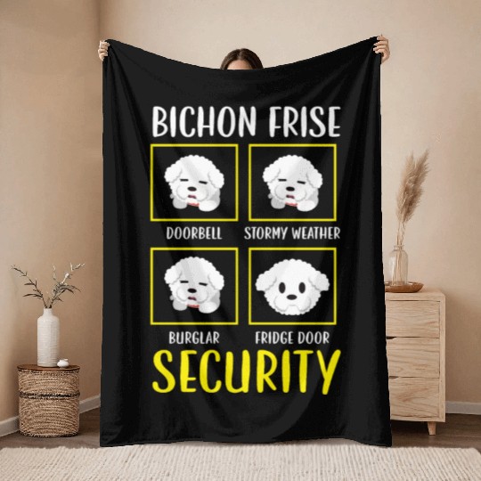 Bichon Frise Security Curly Hair Pup Puppy Lover Throw Blankets
