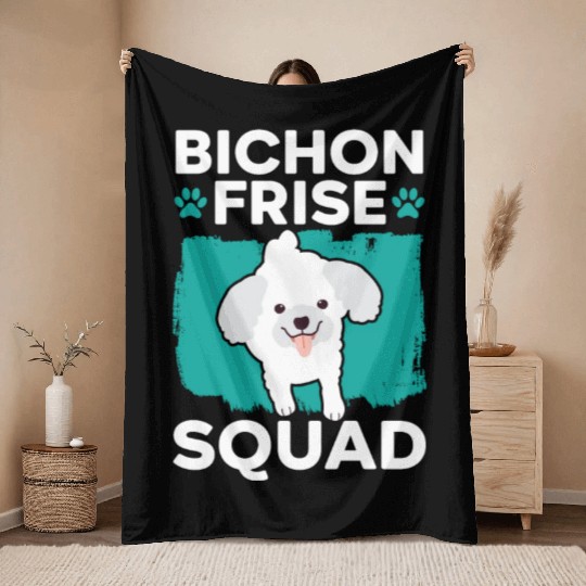 Bichon Frise Squad Curly Hair Pup Puppy Lover Throw Blankets