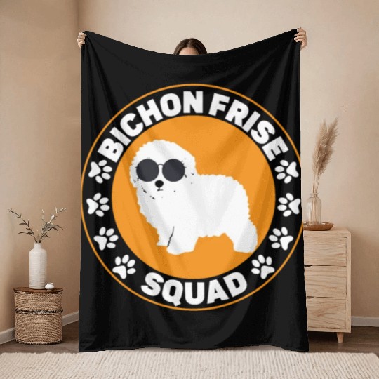 Bichon Frise Squad Curly Hair Pup Puppy Lover Throw Blankets