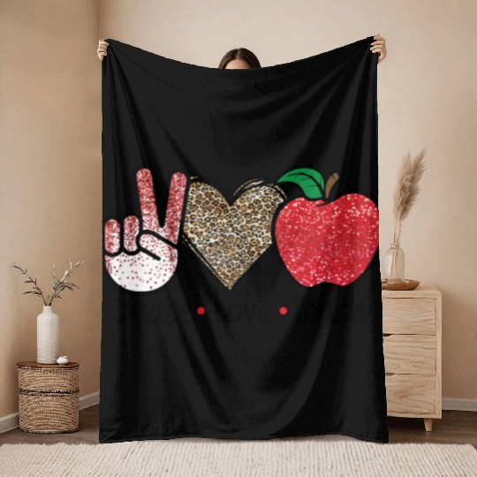 Peace Love Teach Back To School Teacher Gift Throw Blankets