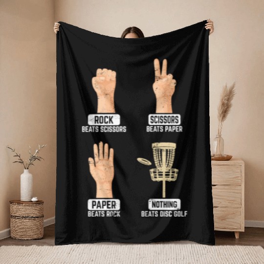 Rock Paper Scissors Nothing Beats Disc Golf Frisbe Throw Blankets