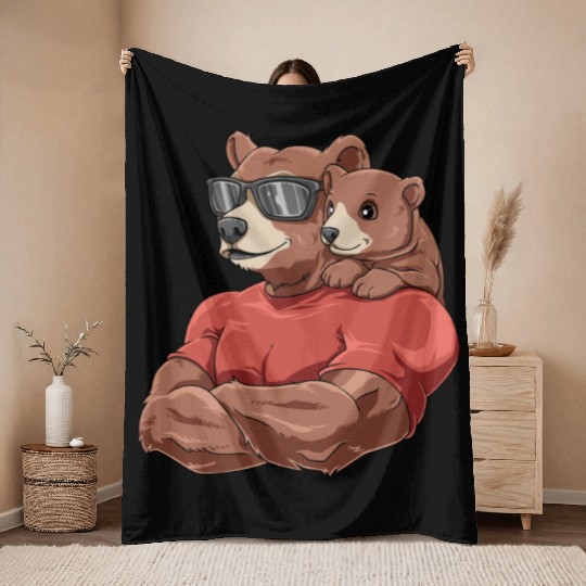 Strong Bear with Baby Bear for a Bear lover Throw Blankets