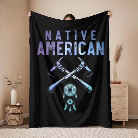 Native American Axe Traditional Dreamcatcher Throw Blankets