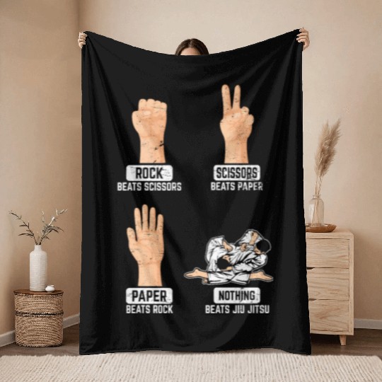 Rock Paper Scissors Nothing Beats Jiu Jitsu BJJ Ji Throw Blankets