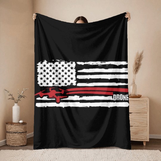 Drone Flying , Drones, US FLAG Drone Throw Blankets