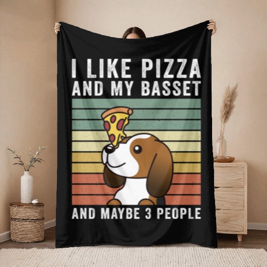 I Like Pizza And My Basset Hound Throw Blankets
