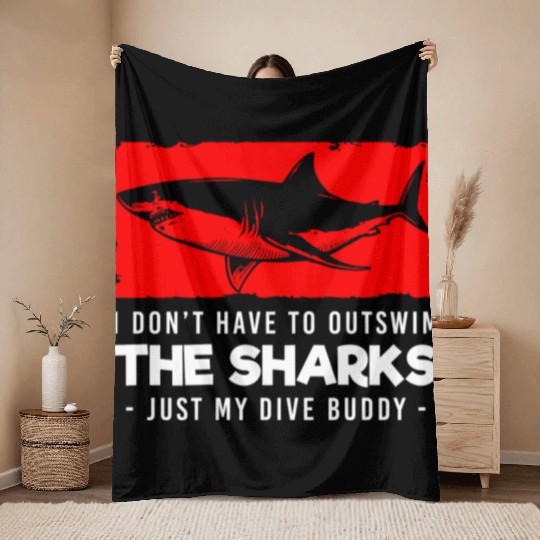 Great White Shark Ocean Swimming Throw Blankets