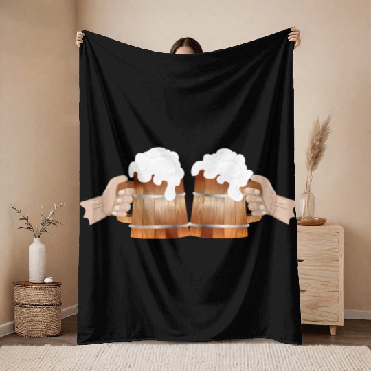 two filled beer mugs Cheers to toast Throw Blankets