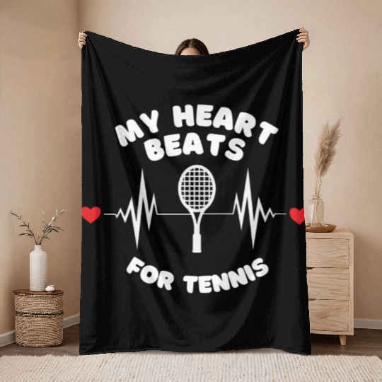 My Heart Beats For Tennis Throw Blankets