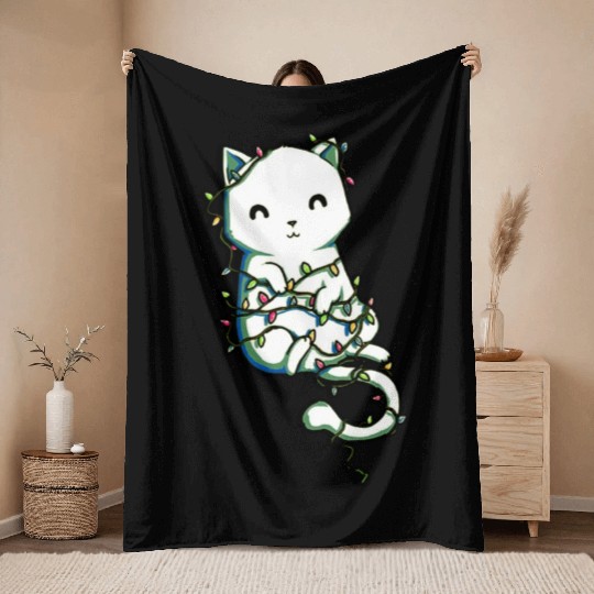 cat All Tangled Throw Blankets