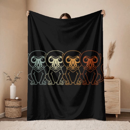 Retro Proboscis Monkey Ape Wildlife Zookeeper Throw Blankets