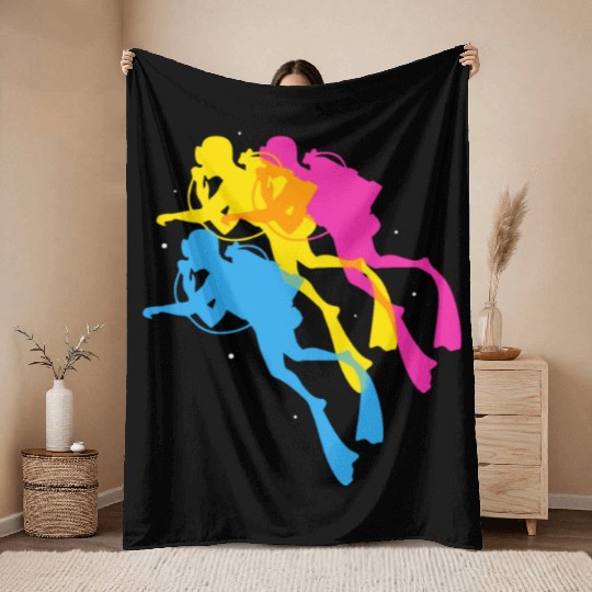 Retro Colorful Scuba Diving Throw Blankets