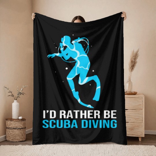 Funny Scuba Diver Id Rather Be Scuba Diving Throw Blankets