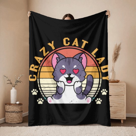 Crazy cat Lady Throw Blankets