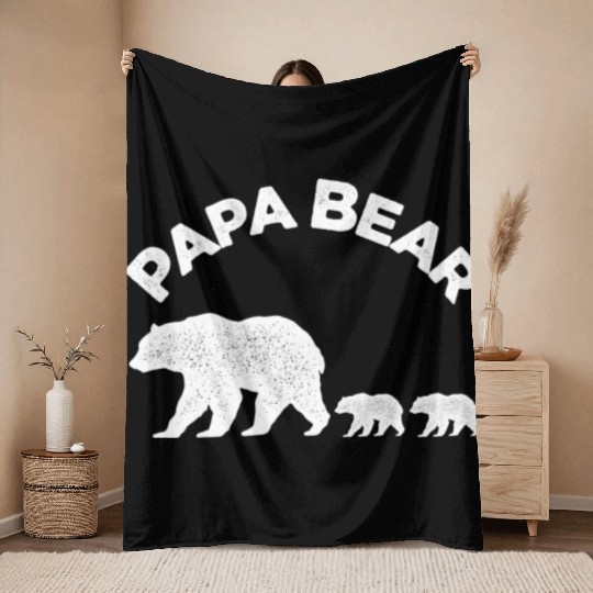 Vintage Papa Bear with Two Cubs Daddy Bear Twin Throw Blankets
