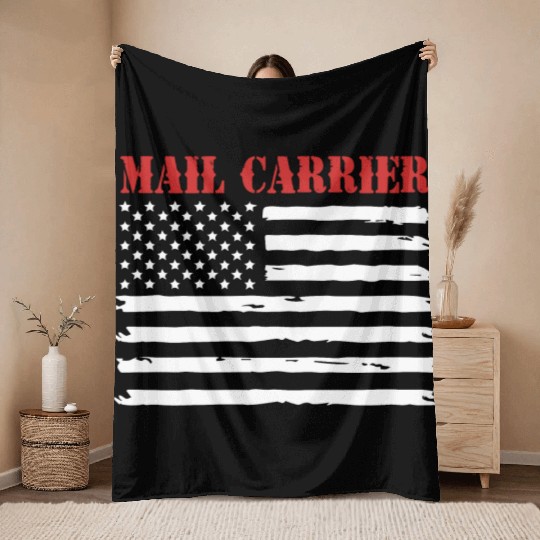 Postman American Flag Mail Carrier Throw Blankets