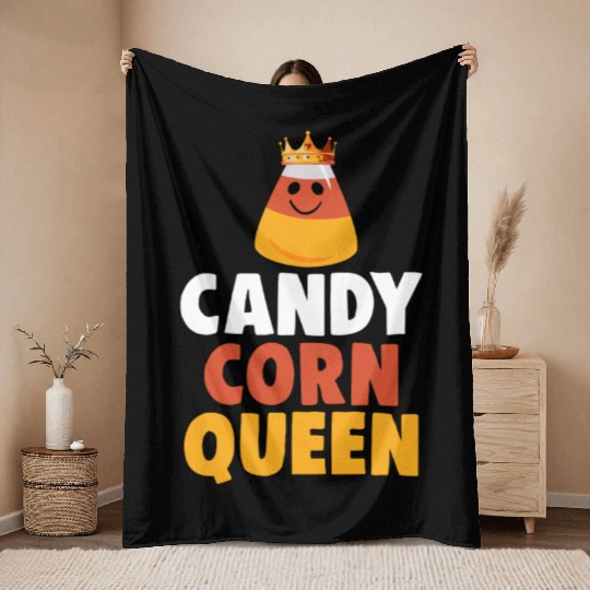 Candy Corn Queen Halloween Trick Or Treat Throw Blankets