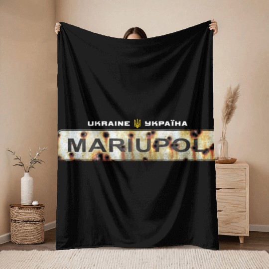 Road sign "Mariupol - Ukraine" Throw Blankets